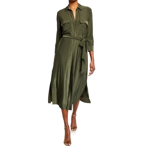 L'agence Rivi Midi Shirt Dress Olive Green XS Utility Business Casual Luxury - Picture 13 of 13